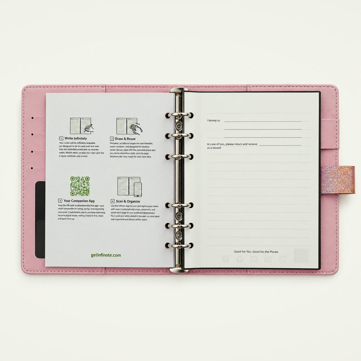 Infinote Executive Mini AI Smart Notebook – Pink, instructions page