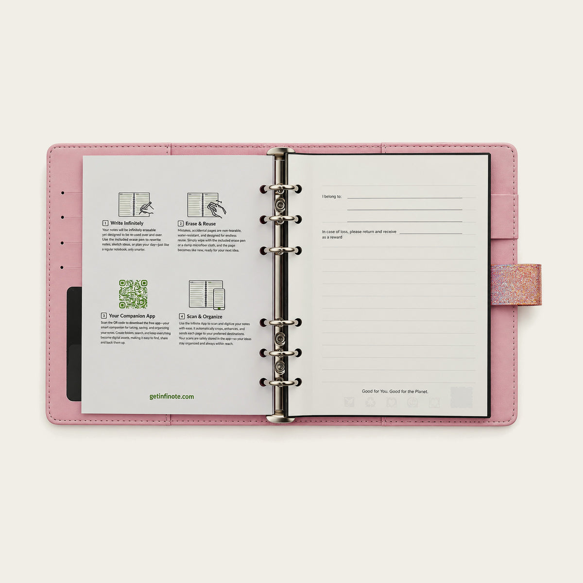 Infinote Executive Mini AI Smart Notebook – Pink, instructions page