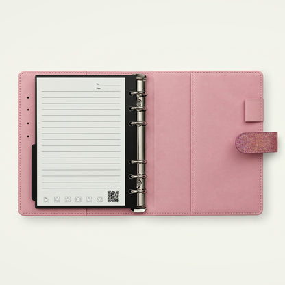 Infinote Executive Mini AI Smart Notebook – Pink, open, ruled page and inner cover