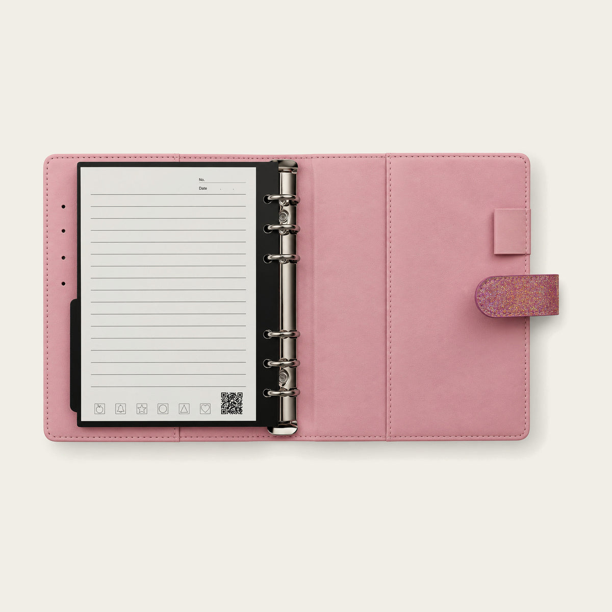 Infinote Executive Mini AI Smart Notebook – Pink, open ruled page and cover