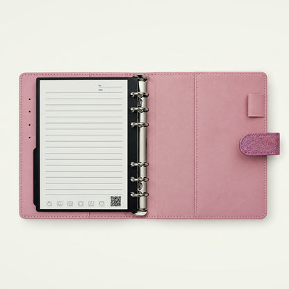 Infinote Executive Mini AI Smart Notebook – Rose Gold, open, ruled page and inner cover