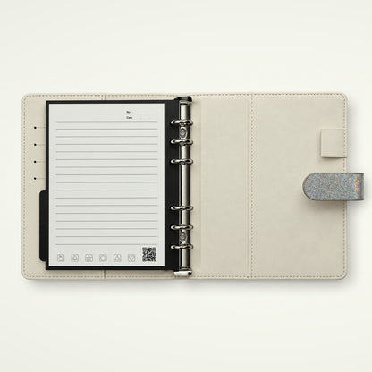 Infinote Executive Mini AI Smart Notebook – Silver, open, ruled page and inner cover