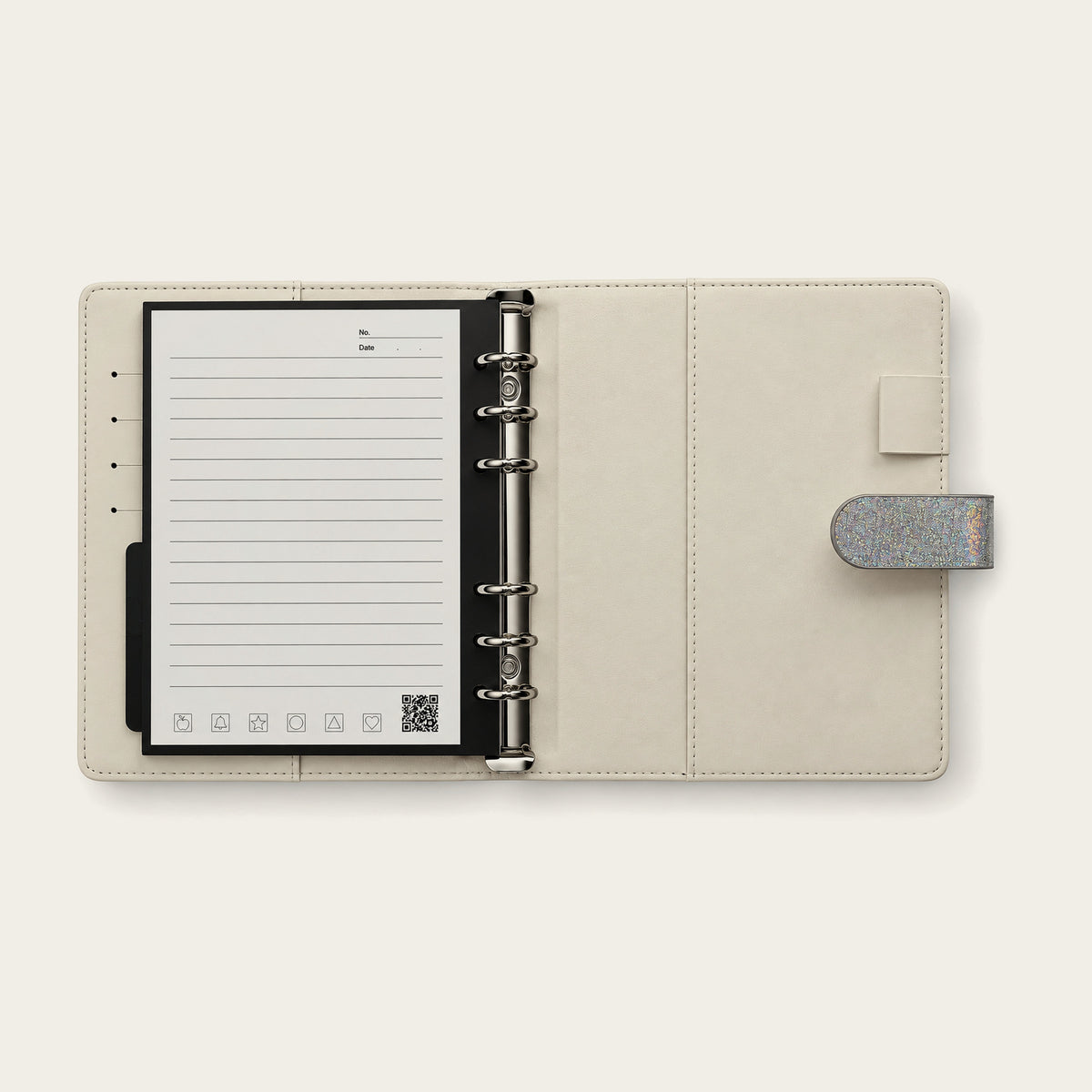 Infinote Executive Mini AI Smart Notebook – Silver, open ruled page and cover