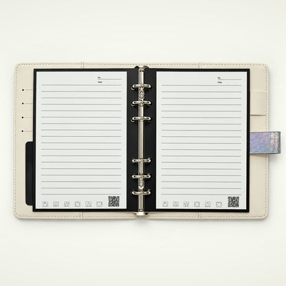 Infinote Executive Mini AI Smart Notebook – Silver, open, ruled pages