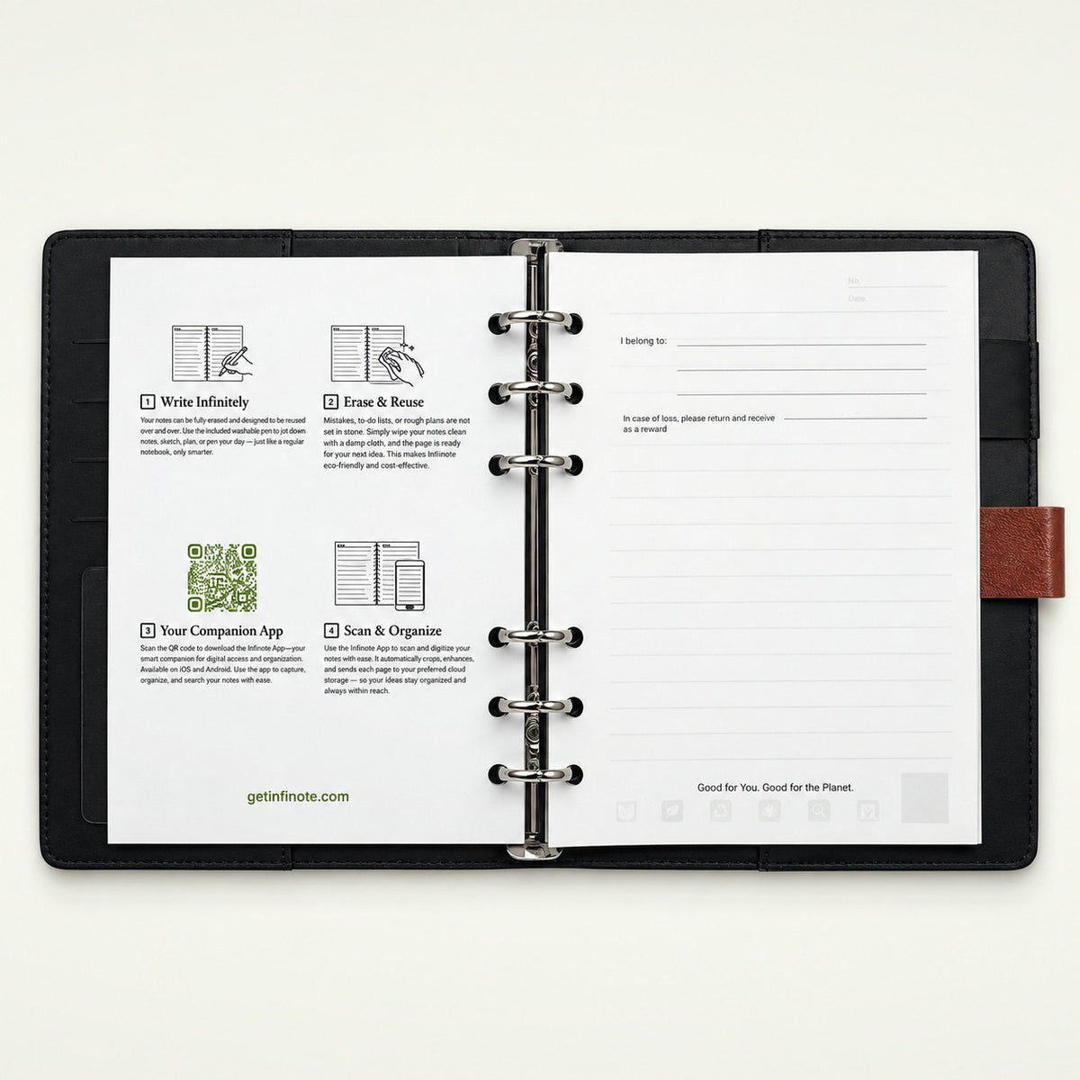 Infinote Executive Mini AI Smart Notebook – Tan Brown, instructions page