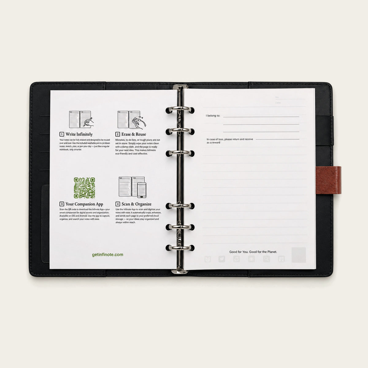 Infinote Executive Mini AI Smart Notebook – Tan Brown, instructions page