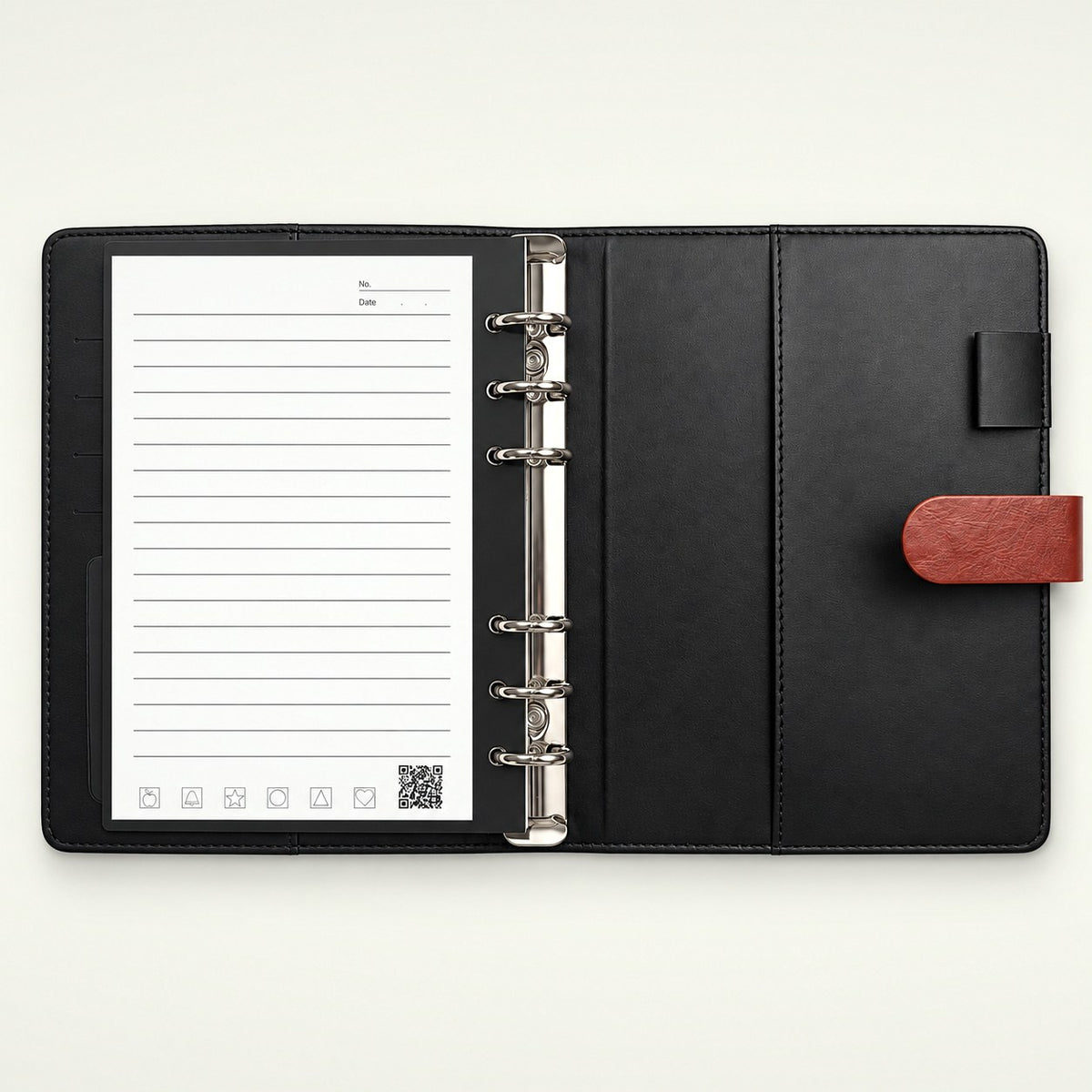 Infinote Executive Mini AI Smart Notebook – Tan Brown, open, ruled page and inner cover