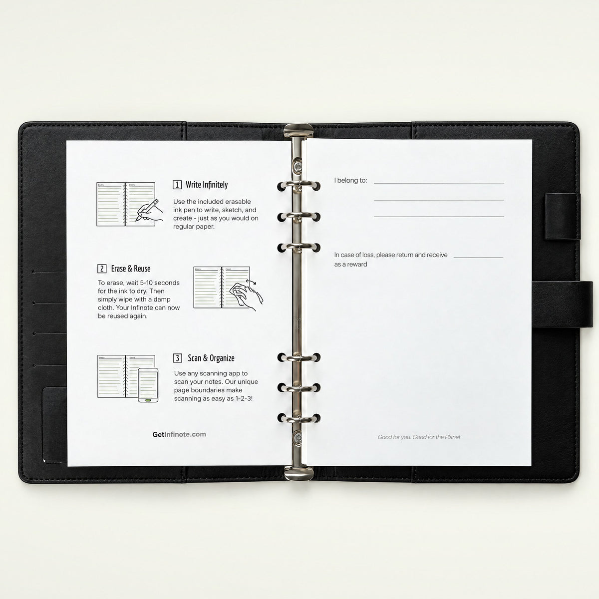 Infinote Executive Series AI Planner Smart Notebook – Black, instructions page