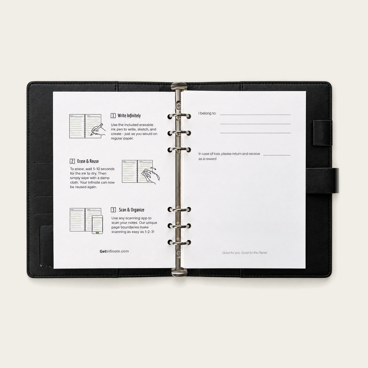 Infinote Executive Series AI Planner Smart Notebook – Black, instructions page