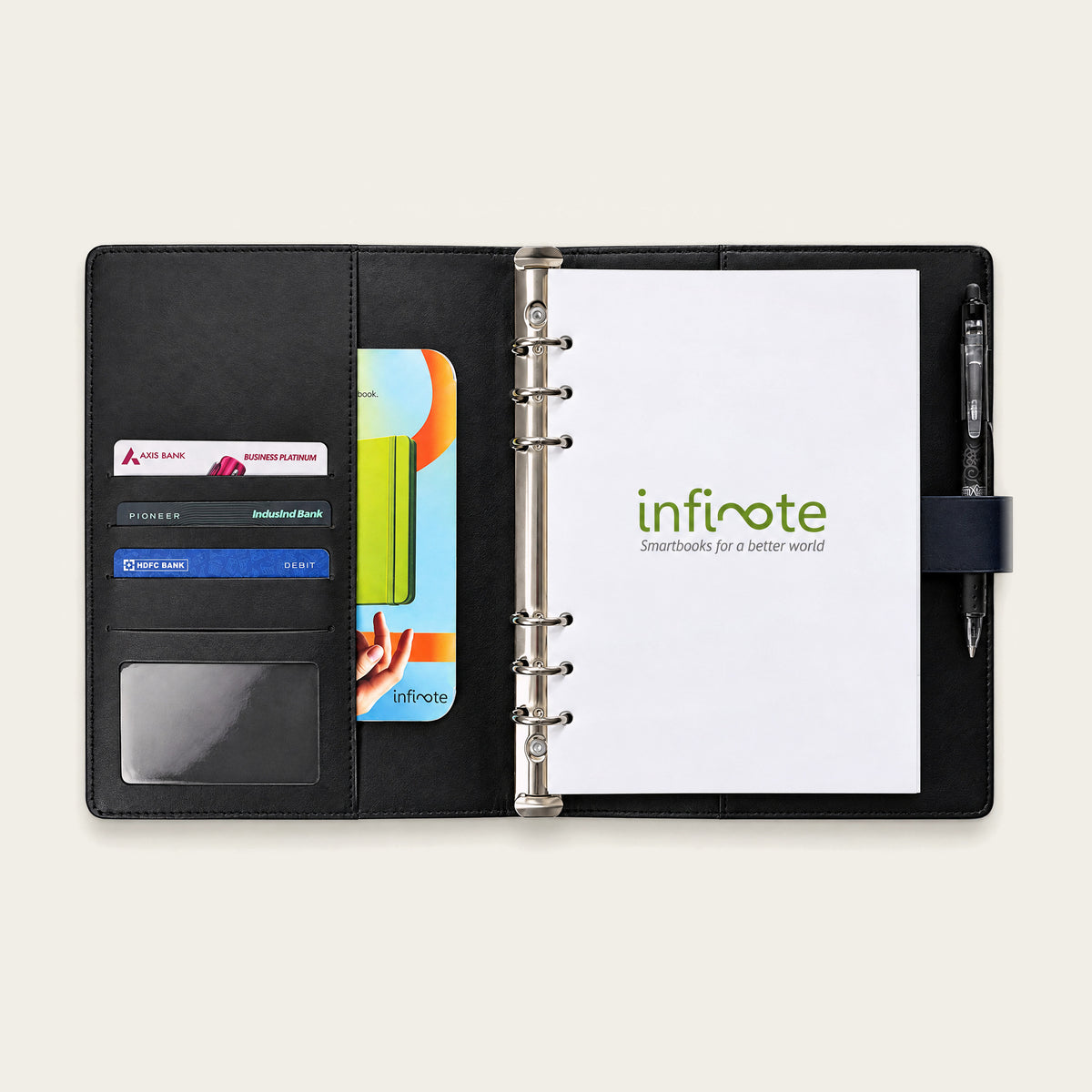 Infinote Executive Series AI Planner Smart Notebook – Navy Blue, branding page