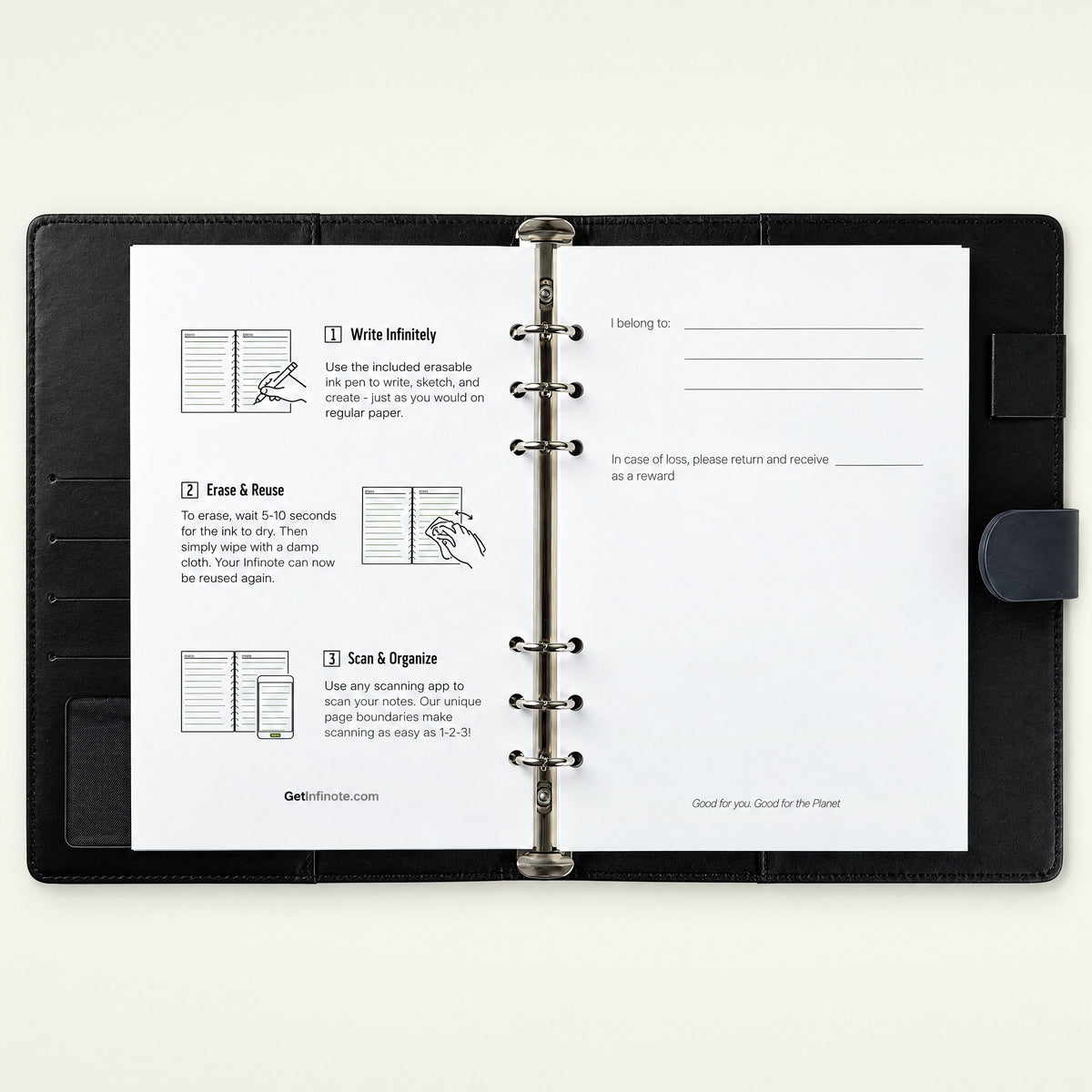 Infinote Executive Series AI Planner Smart Notebook – Navy Blue, instructions page