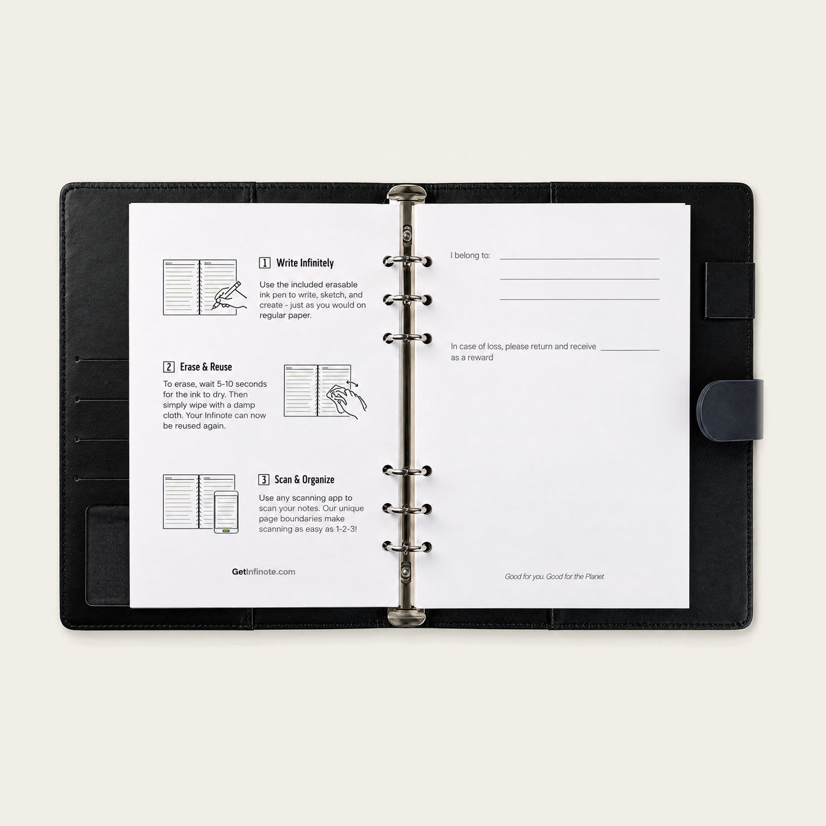 Infinote Executive Series AI Planner Smart Notebook – Navy Blue, instructions page