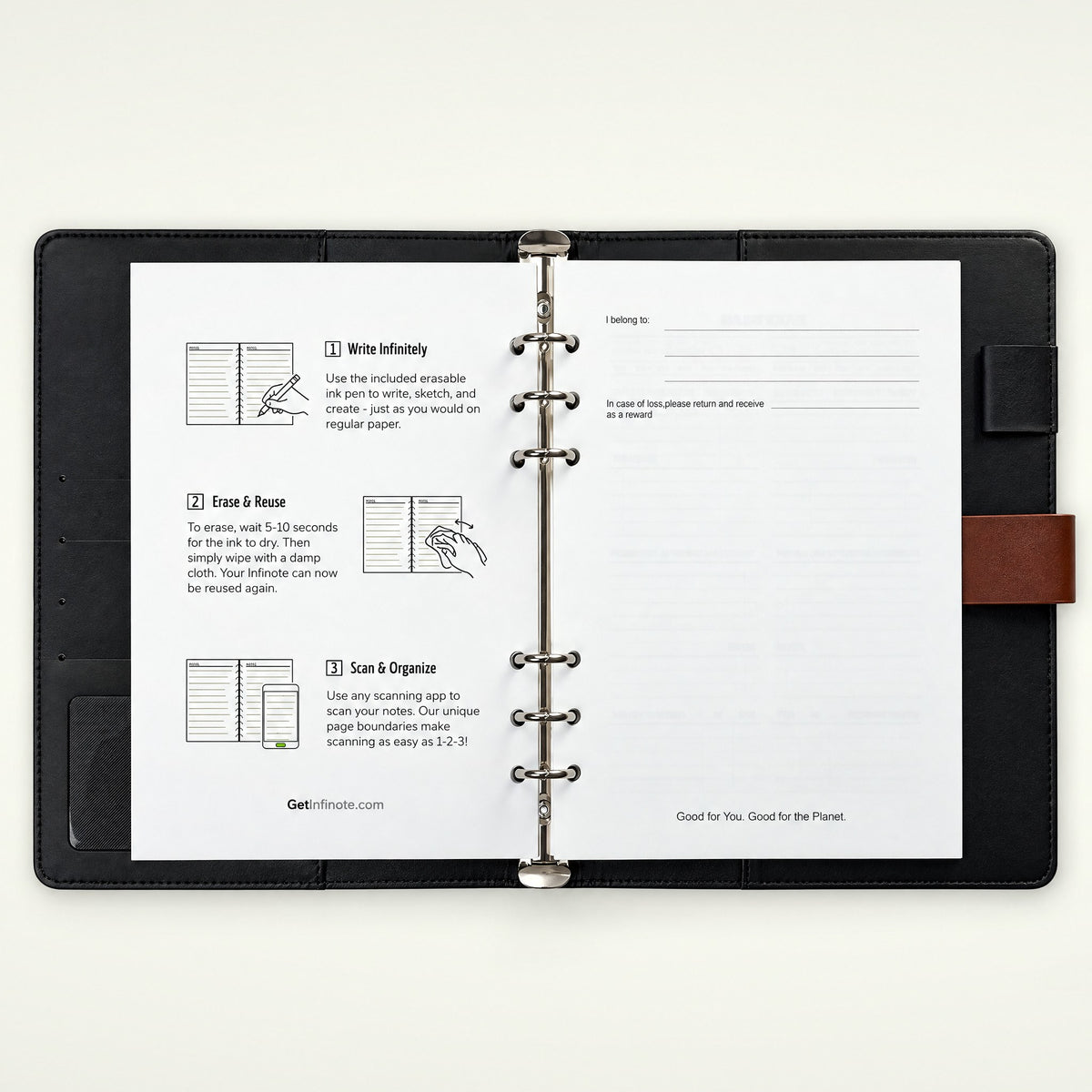 Infinote Executive Series AI Planner Smart Notebook – Tan Brown, instructions page