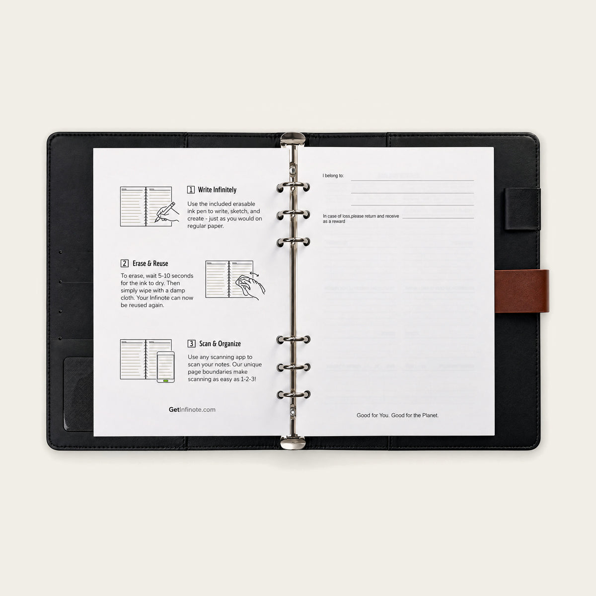 Infinote Executive Series AI Planner Smart Notebook – Tan Brown, instructions page