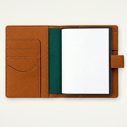 Infinote Field Journal Reusable Stone Paper AI Smart Notebook – Amber, open, card pockets