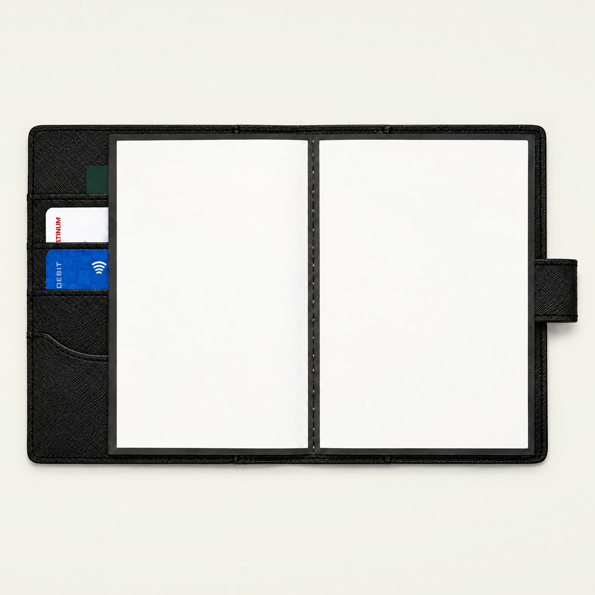 Infinote Field Journal Reusable Stone Paper AI Smart Notebook – Black, open, blank pages