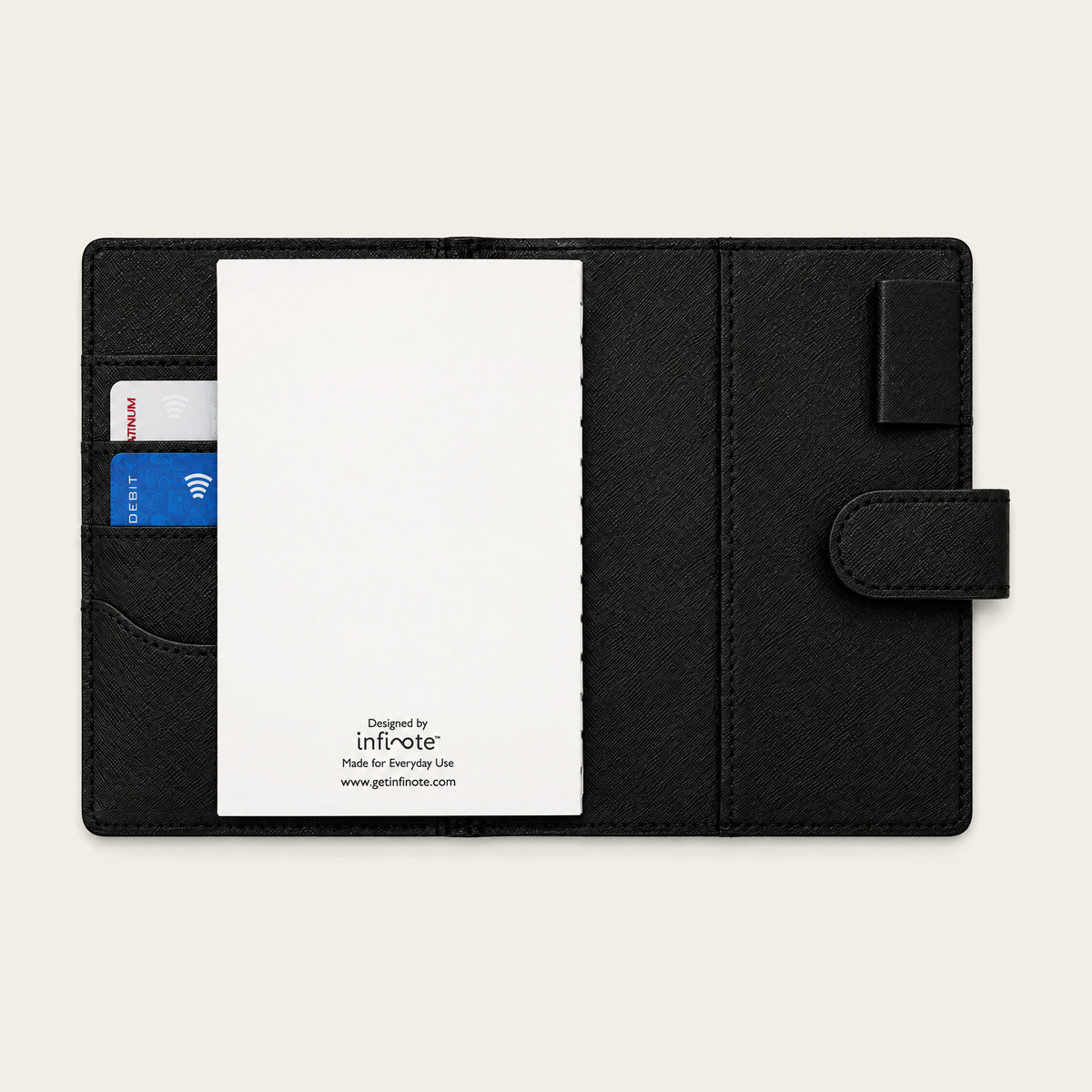 Infinote Field Journal Reusable Stone Paper AI Smart Notebook – Black, open notebook page