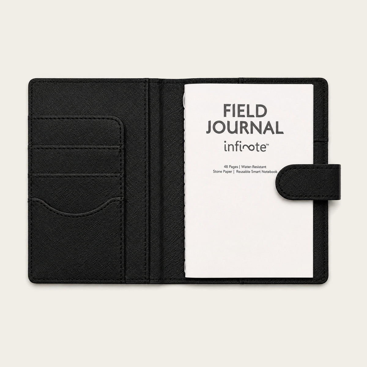 Infinote Field Journal Reusable Stone Paper AI Smart Notebook – Black, title page no cards