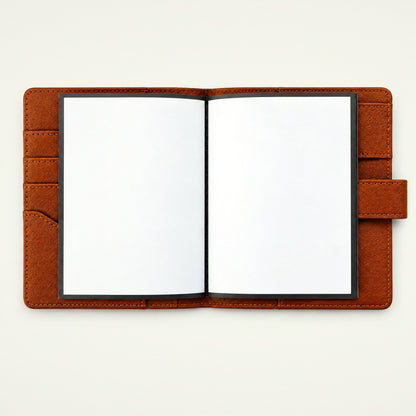 Infinote Field Journal Reusable Stone Paper AI Smart Notebook – Brown, open, blank pages