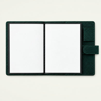 Infinote Field Journal Reusable Stone Paper AI Smart Notebook – Dark Green, open, blank pages