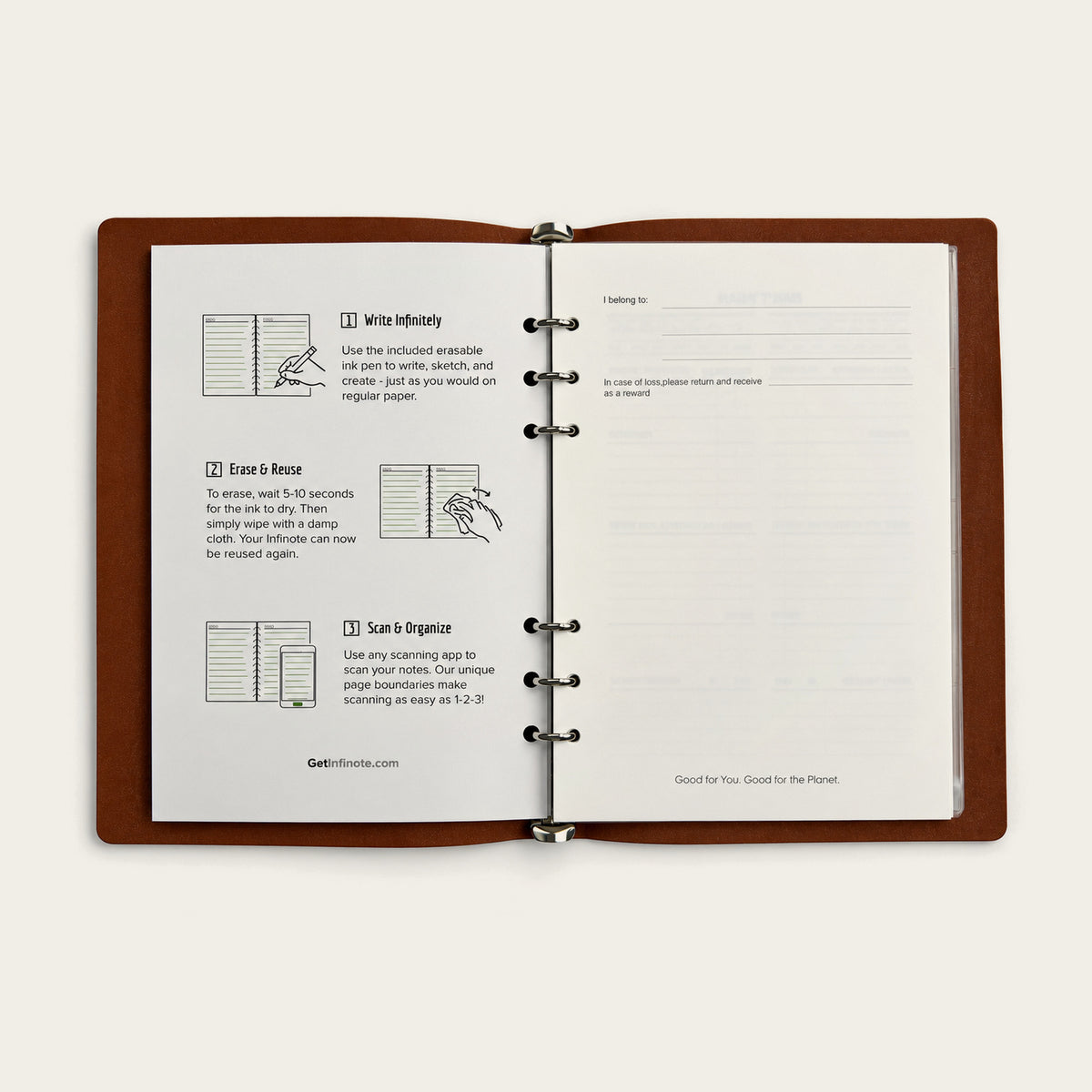 Infinote Hustle Reusable EverWrite Planner – Tan Brown, instructions page