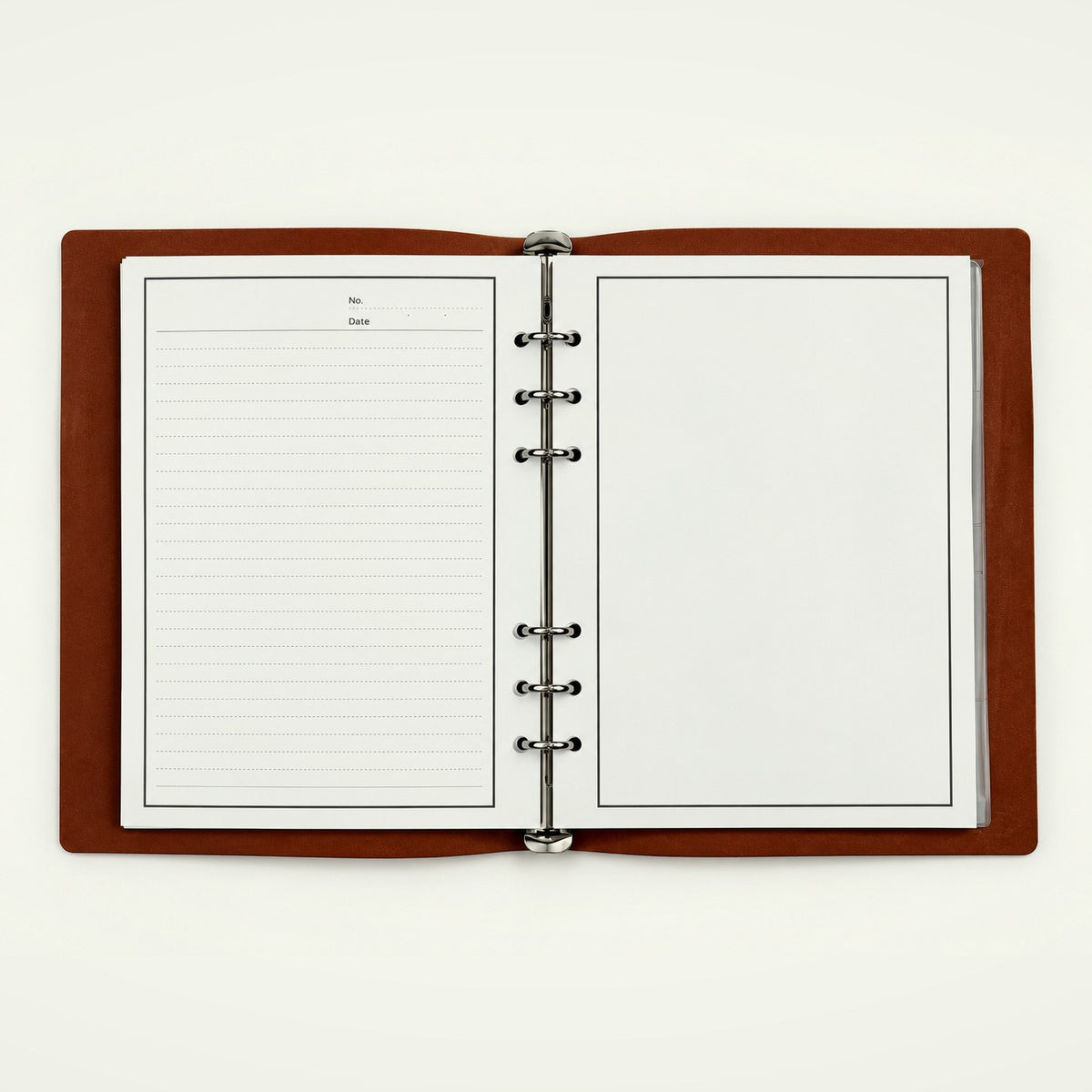 Infinote Hustle Reusable EverWrite Planner – Tan Brown, open, ruled and blank pages