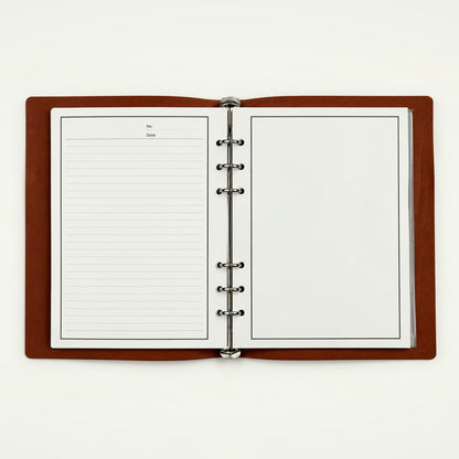 Infinote Hustle Reusable EverWrite Planner – Tan Brown, open, ruled and blank pages