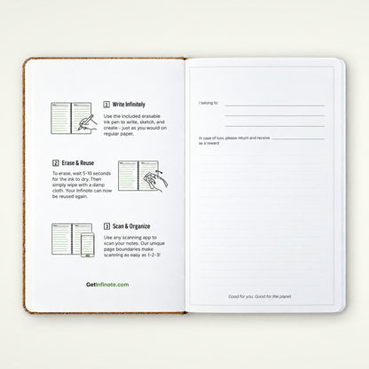 Infinote Nature Series Natural Cork AI Smart Notebook – Chestnut Band, instructions page