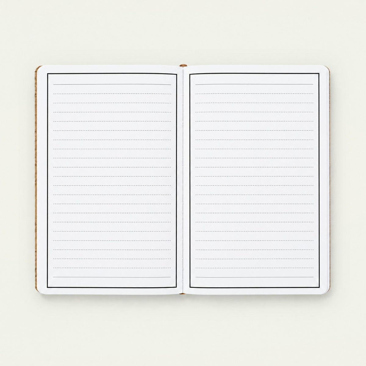 Infinote Nature Series Natural Cork AI Smart Notebook – Chestnut Band, open, ruled and blank pages
