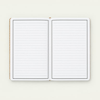 Infinote Nature Series Natural Cork AI Smart Notebook – Chestnut Band, open, ruled and blank pages