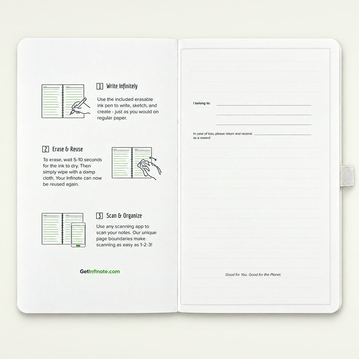 Infinote Nature Series Natural Cork AI Smart Notebook – Ivory Band, instructions page