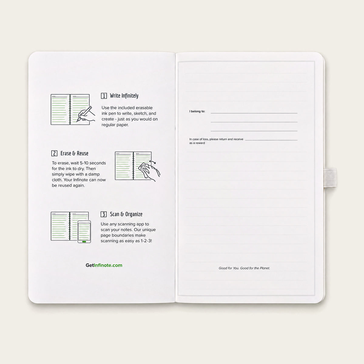 Infinote Nature Series Natural Cork AI Smart Notebook – Ivory Band, instructions page