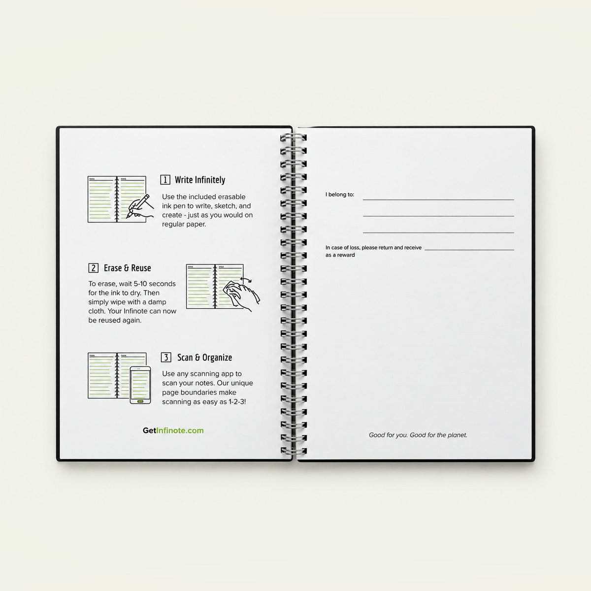 Infinote Original Series A4 Reusable EverWrite Notebook – Black, instructions page