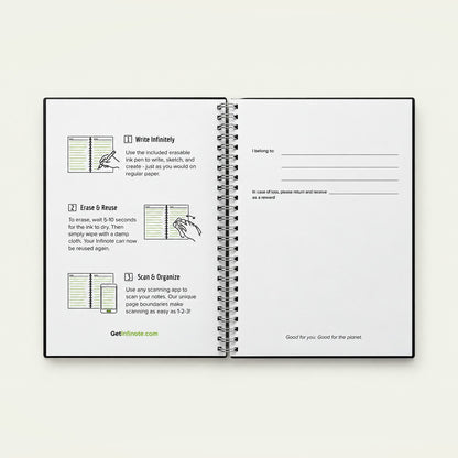 Infinote Original Series A4 Reusable EverWrite Notebook – Black, instructions page