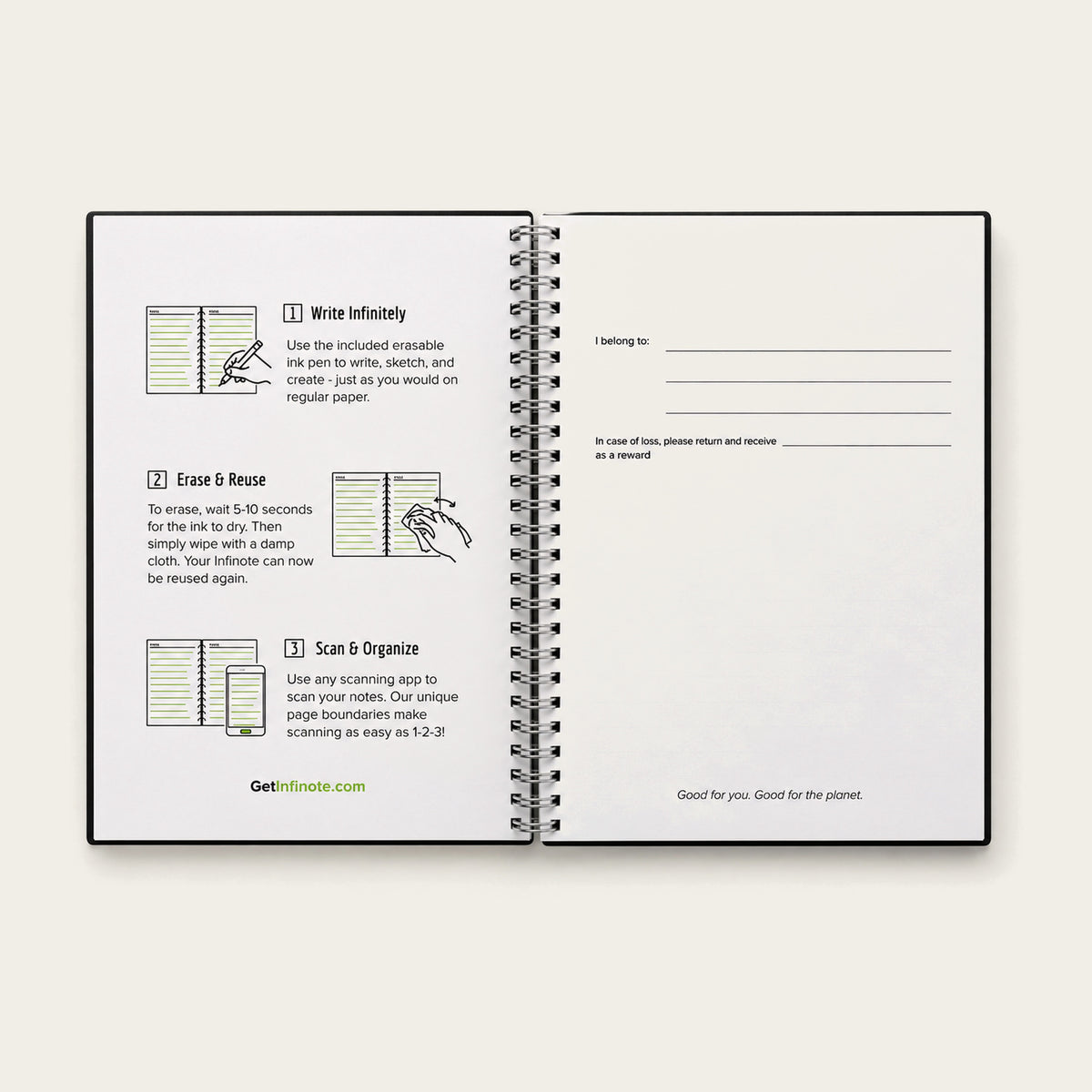 Infinote Original Series A4 Reusable EverWrite Notebook – Black, instructions page