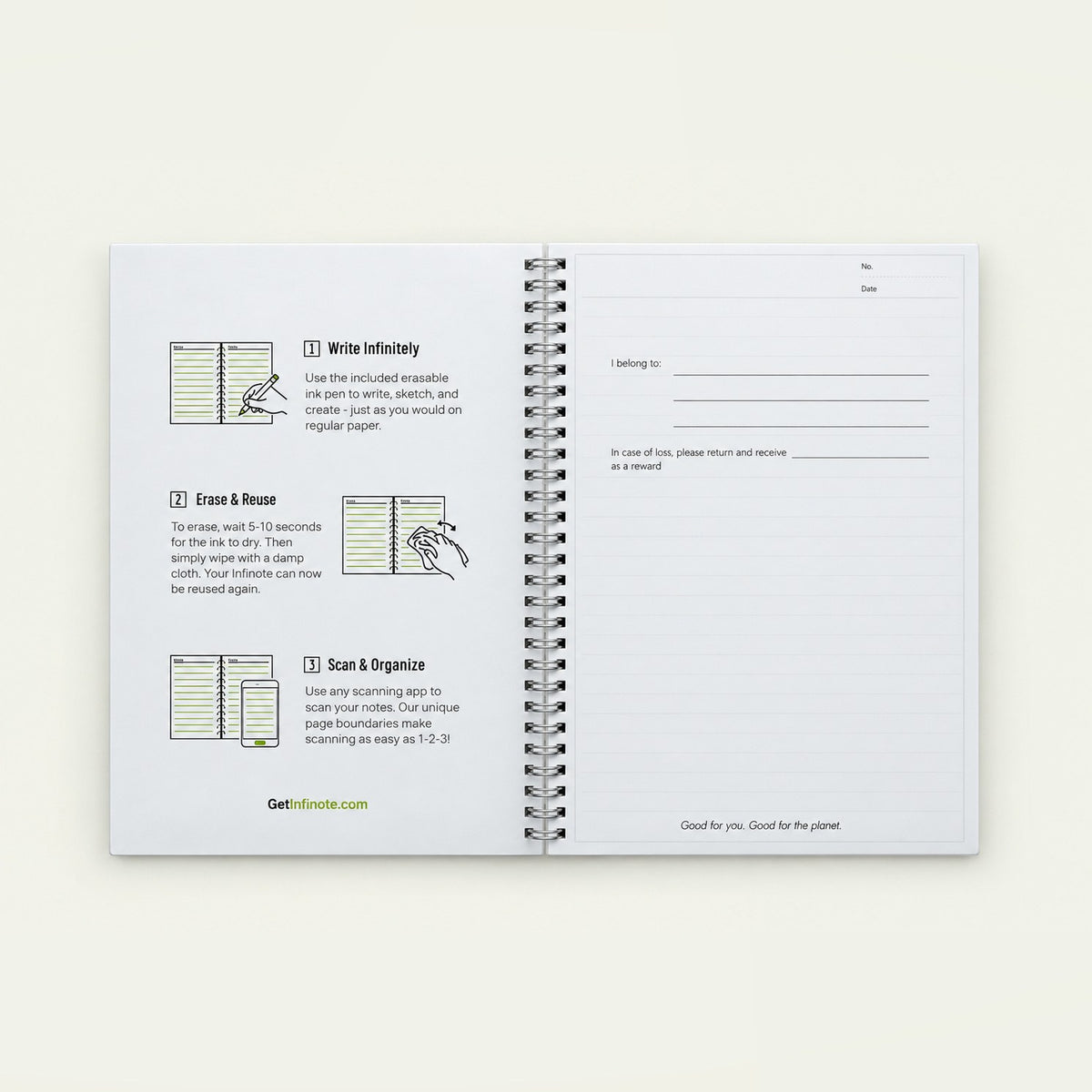Infinote Original Series A4 Reusable EverWrite Notebook – White, instructions page