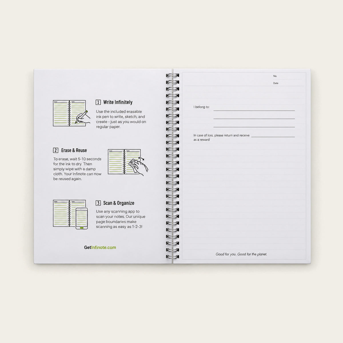 Infinote Original Series A4 Reusable EverWrite Notebook – White, instructions page