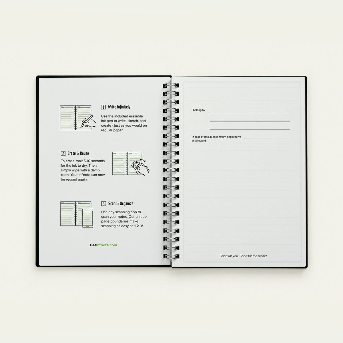 Infinote Original Series A5 Reusable EverWrite Notebook – Black, instructions page