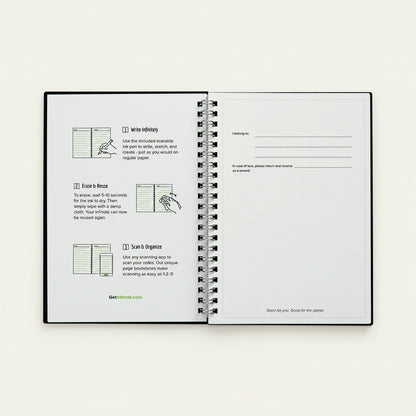 Infinote Original Series A5 Reusable EverWrite Notebook – Black, instructions page
