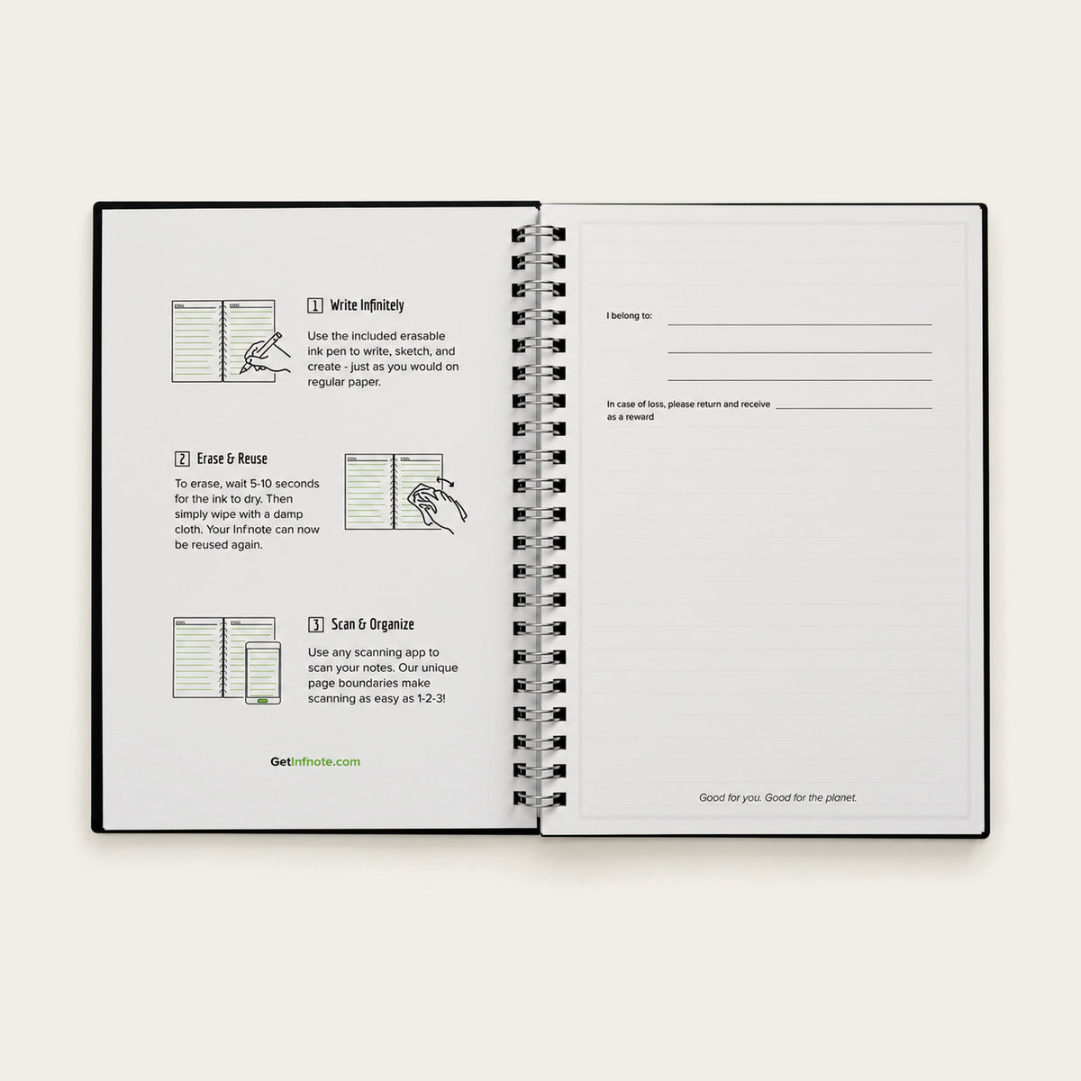 Infinote Original Series A5 Reusable EverWrite Notebook – Black, instructions page