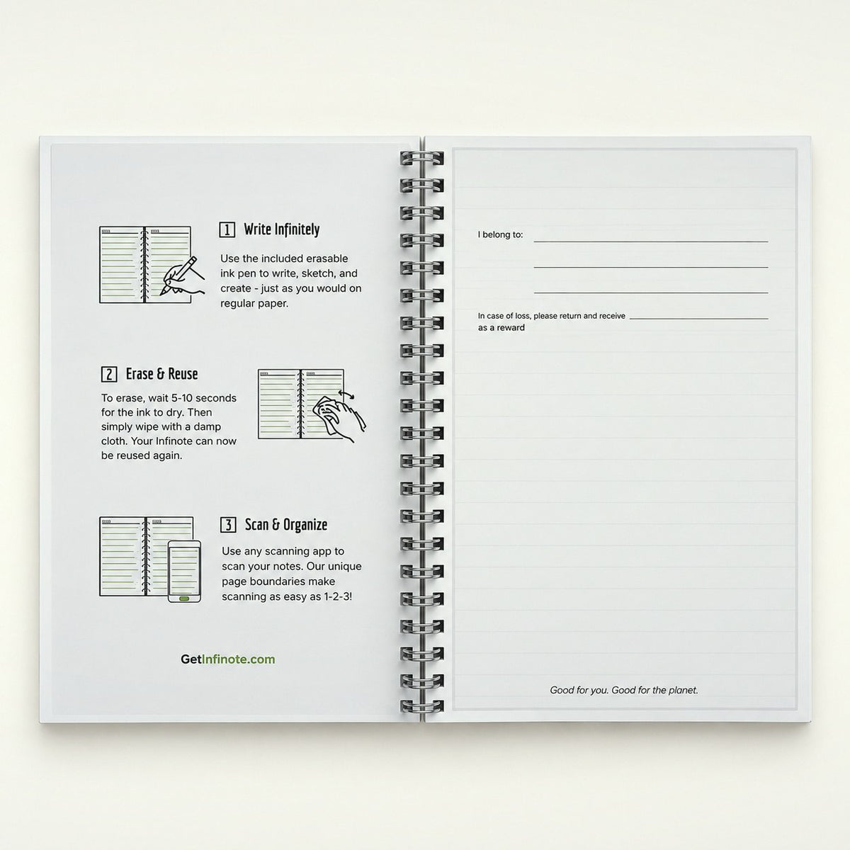 Infinote Original Series A5 Reusable EverWrite Notebook – White, instructions page