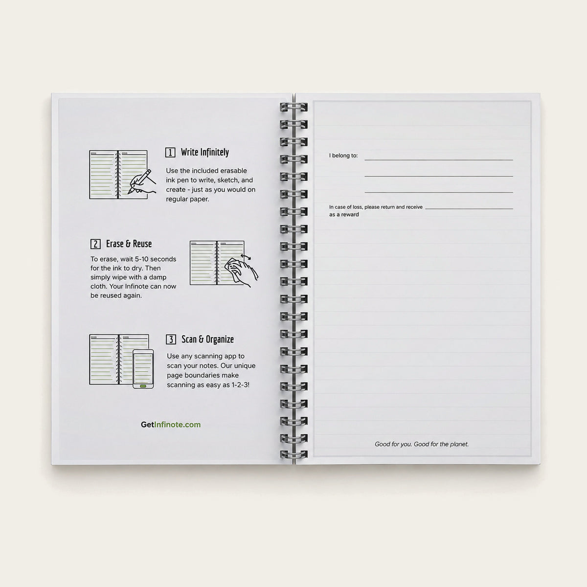 Infinote Original Series A5 Reusable EverWrite Notebook – White, instructions page