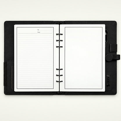 Infinote Pulse AI Power Planner – Black, open, ruled and blank pages