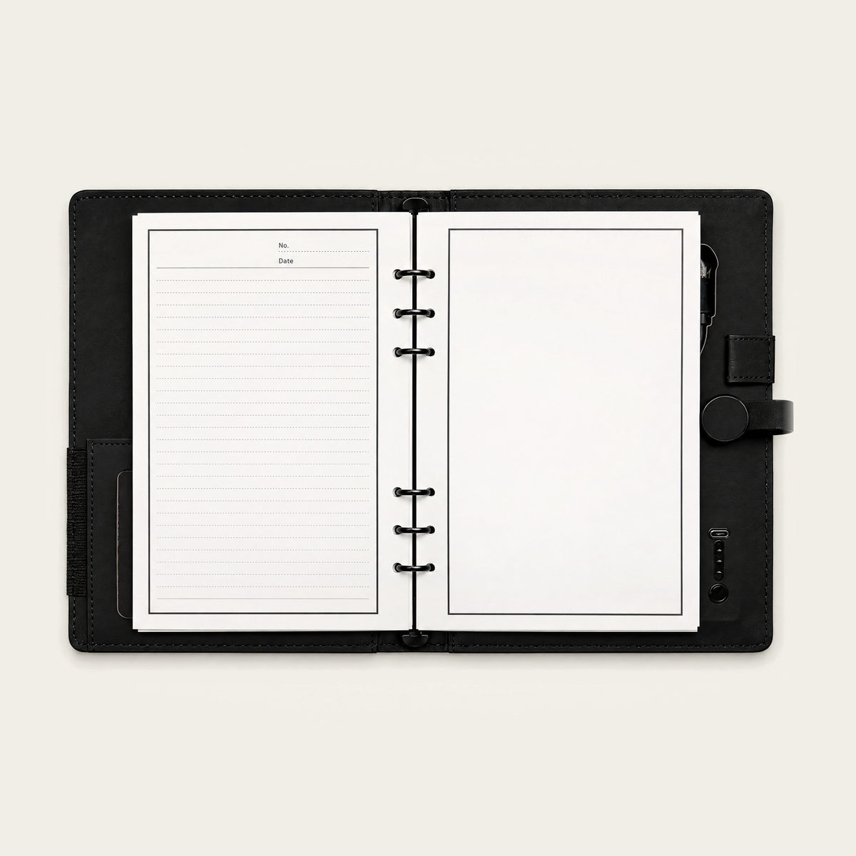 Infinote Pulse AI Power Planner – Black, open ruled and blank pages