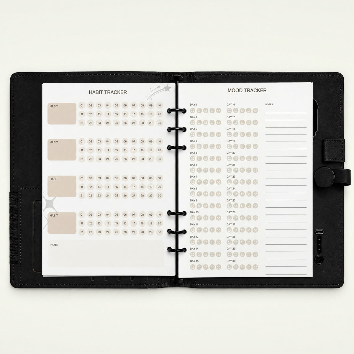 Infinote Pulse AI Power Planner – Black, planner pages