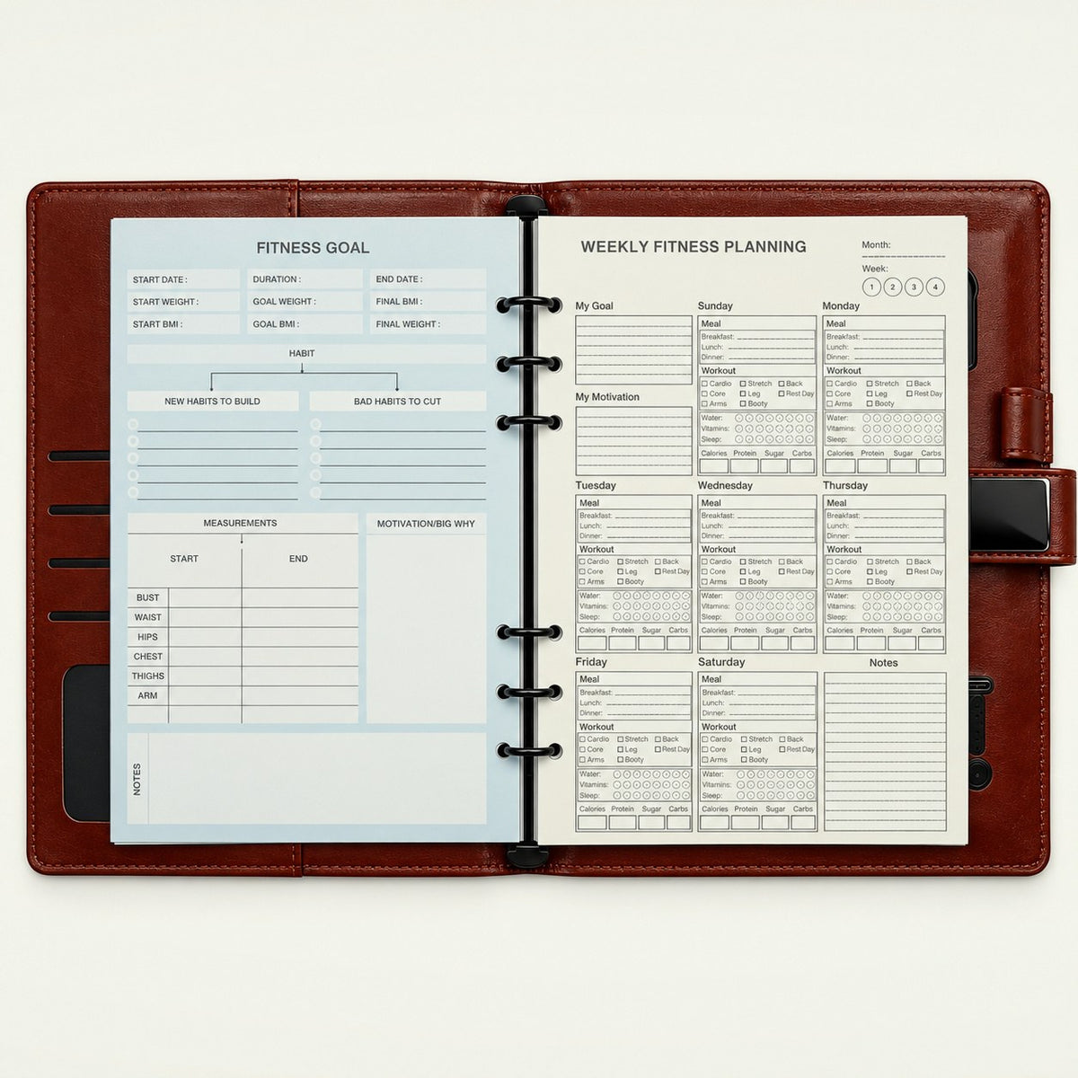 Infinote Pulse AI Power Planner – Brown, planner pages