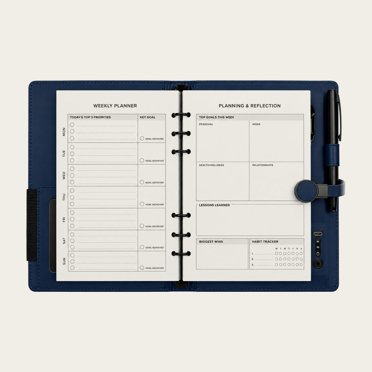 Infinote Pulse AI Power Planner – Navy Blue, planner pages