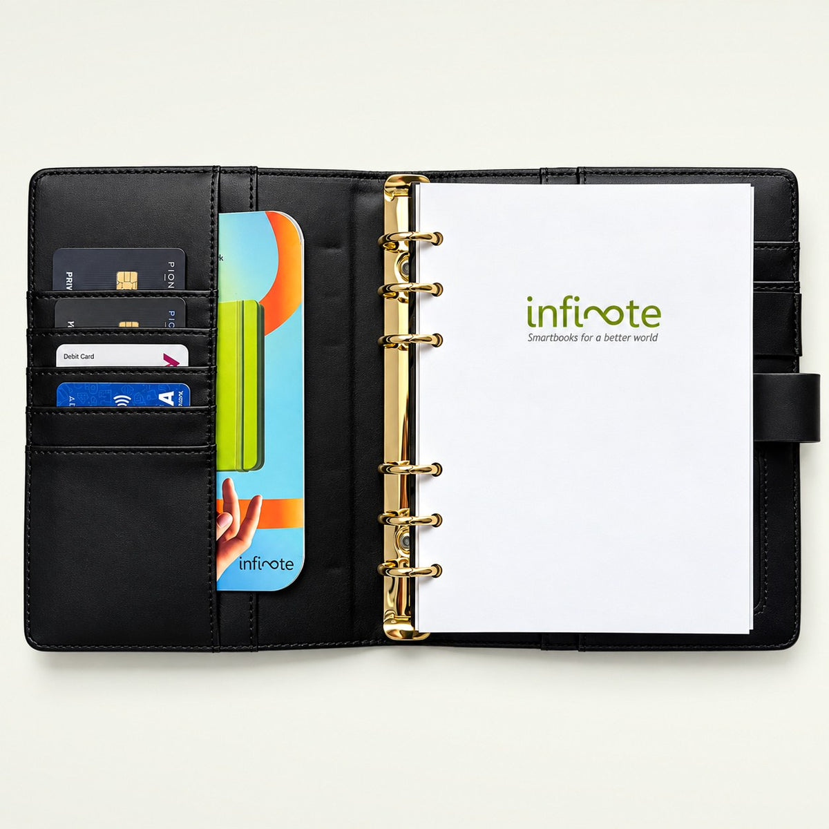Infinote Secure Series AI Smart Notebook – Constellation, branding page with cards