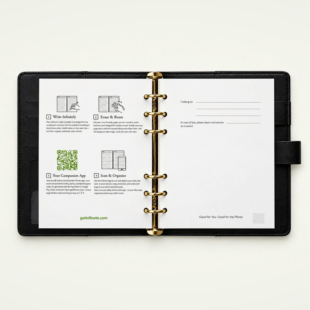 Infinote Secure Series AI Smart Notebook – Secure, instructions page