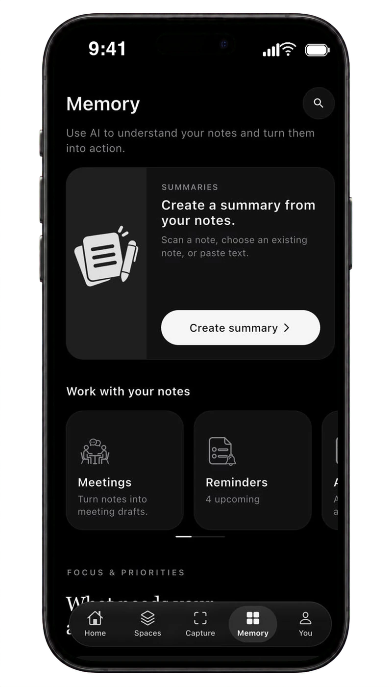 Infinote Memory with Create summary, Meetings and Reminders